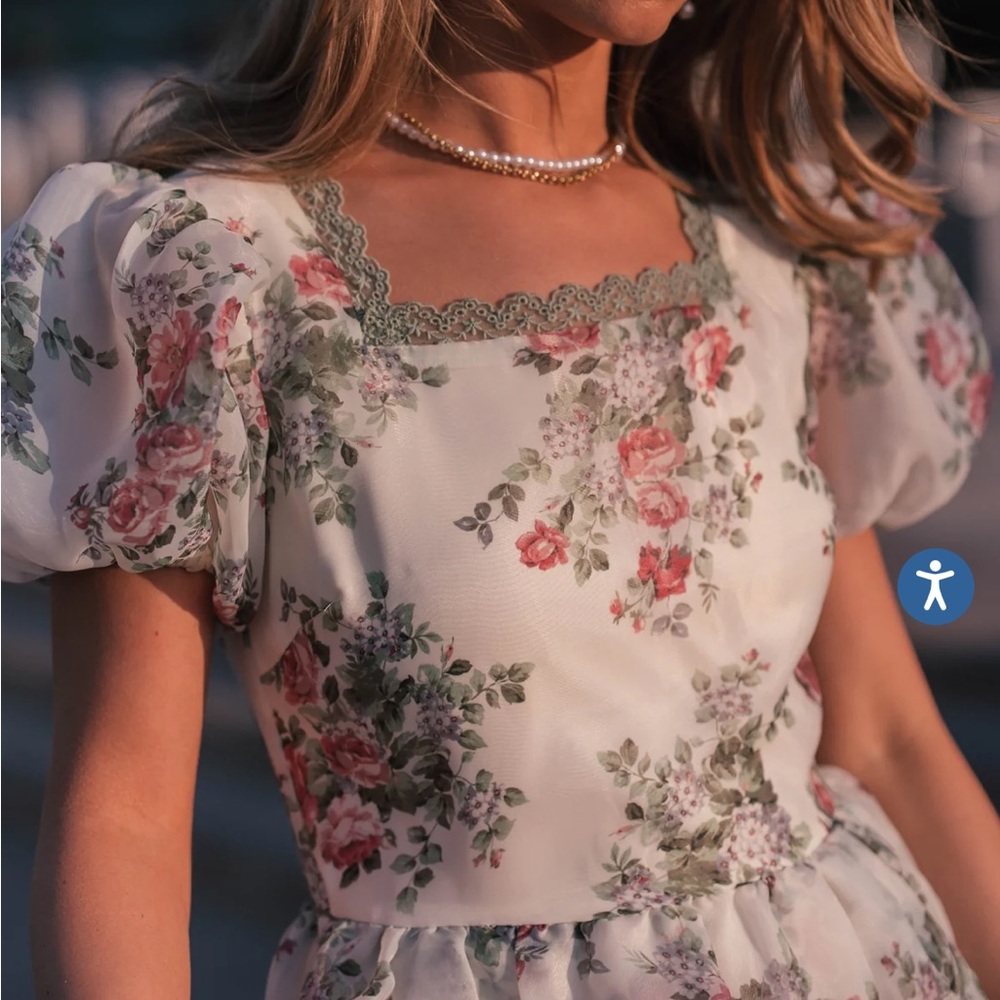 JessaKae White Floral Midi Dress with Pink & Green Accents - Picture 5 of 5